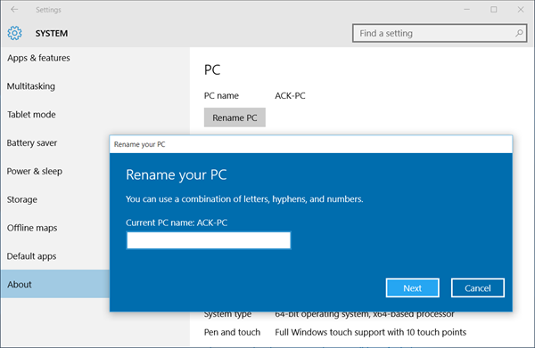 rename pc windows 10