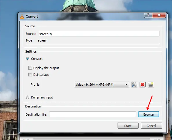 select destination path recorded video file