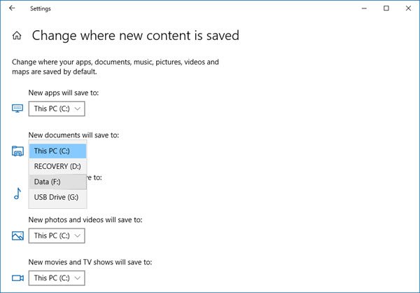 Change default Save location in Windows 10