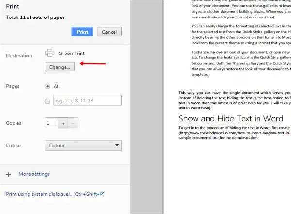 Chrome tips and tricks change print destination