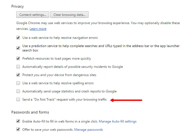 Chrome tips and tricks enable do not track in Chrome