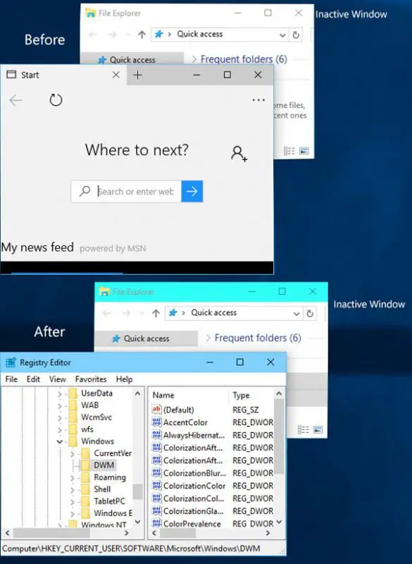 Включить цветную строку заголовка для неактивных окон в Windows 10-2