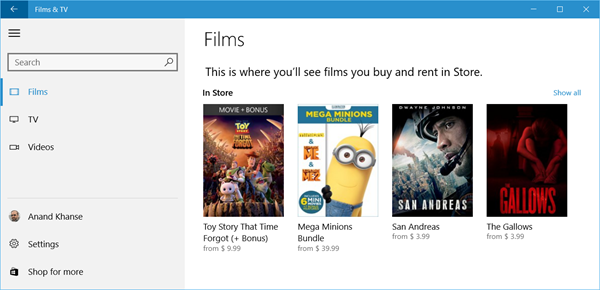 buy rent films tv app