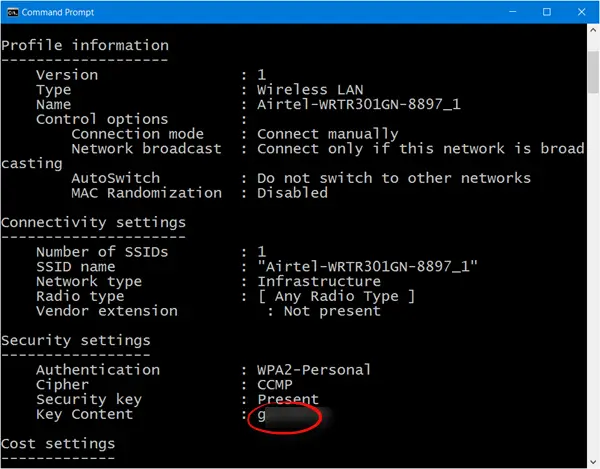 Find WiFi password in Windows 10