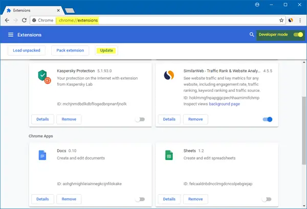update chrome extensions
