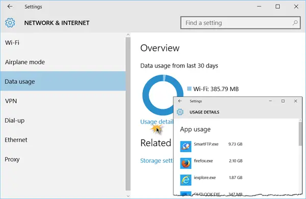 Data Usage on Windows 10