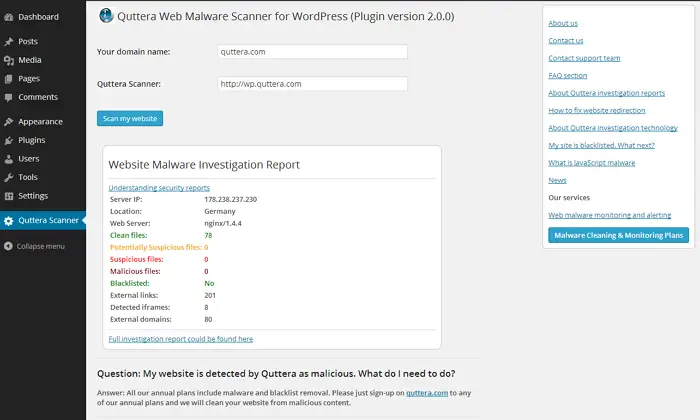 Quttera Web Malware Scanner Keep Wordpress Blog free of malware - 53