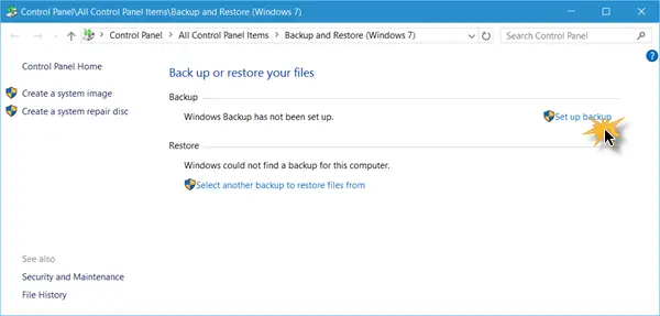 Set up Back up feature in Windows 10 1