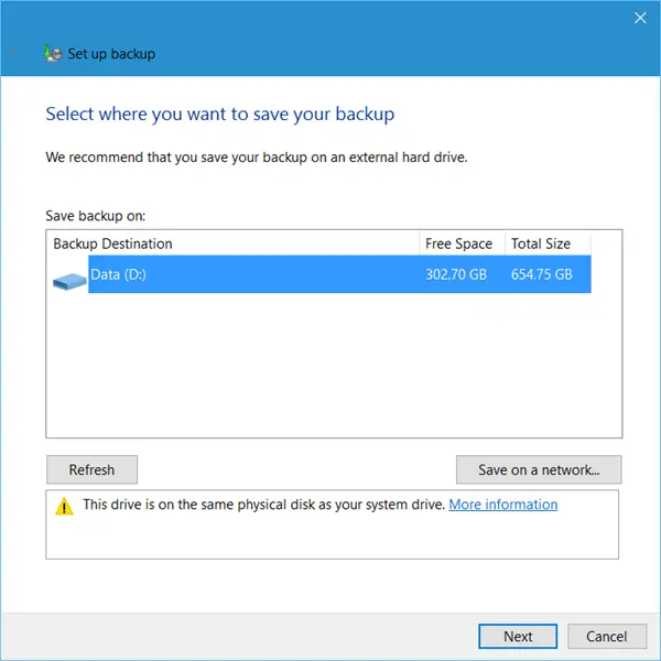 Set up Back up feature in Windows 10 2