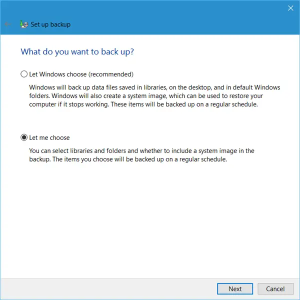 Set up Back up feature in Windows 10 3