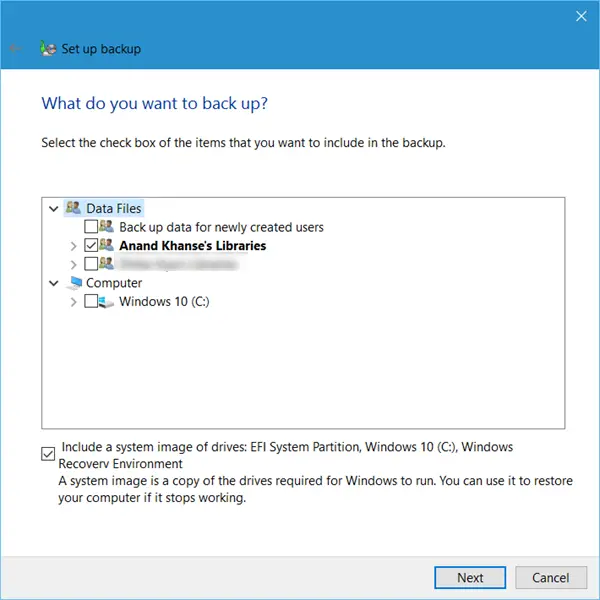 Set up Back up feature in Windows 10