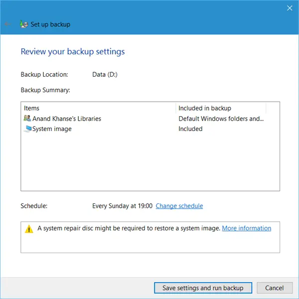 Set up Back up feature in Windows 10 5