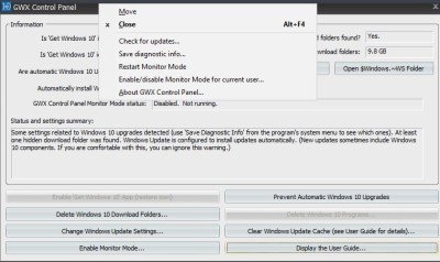 gwx control panel system menu