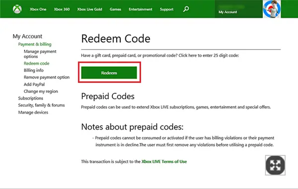 How to redeem Prepaid Gift Card or Code to make Xbox Purchases