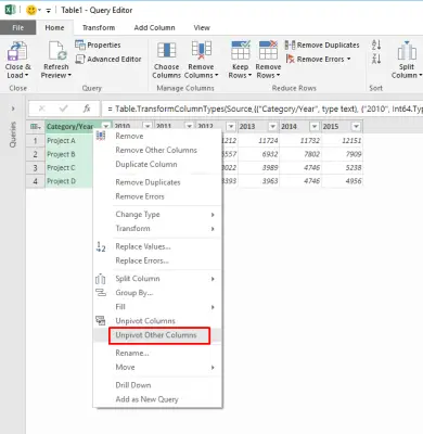 Unpivot Static Tables in Excel 2016
