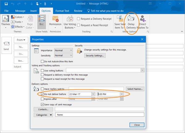 how to delay sending an email in outlook 365