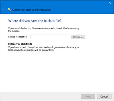 restore Stored User Names and Passwords