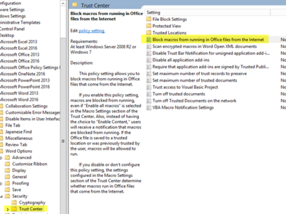 Block Macros From Running In Microsoft Office Using Group Policy