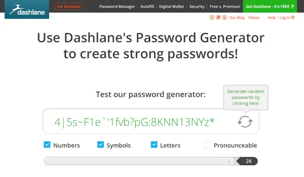 Dashlane online password generator