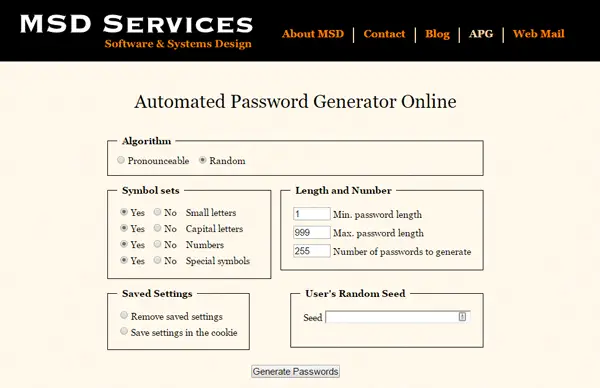 MSD Services Online Password generator
