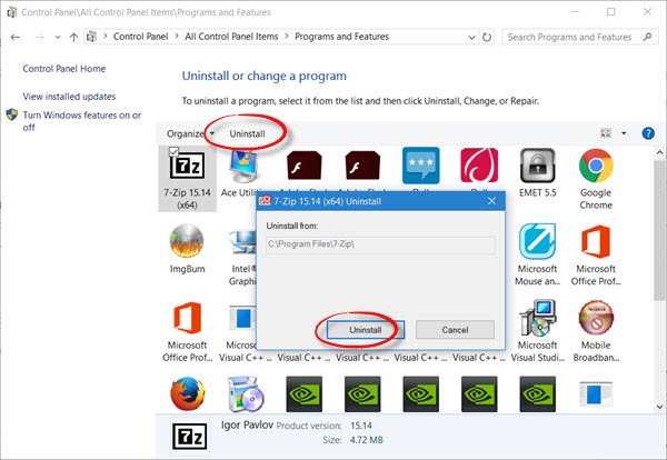 Удаление программы в Windows