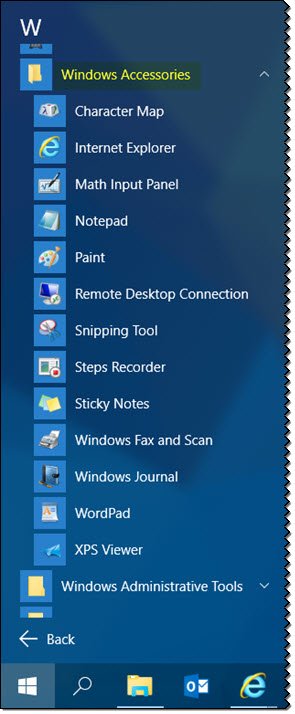 Windows Accessories folder