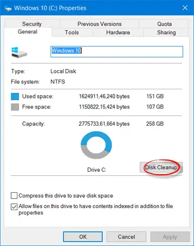 disk cleanup missing