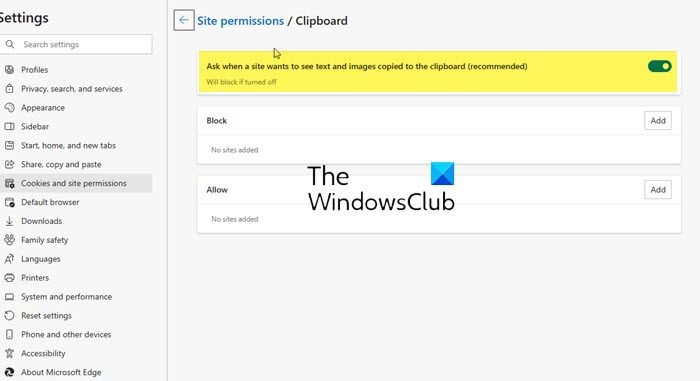 edge clipboard permission