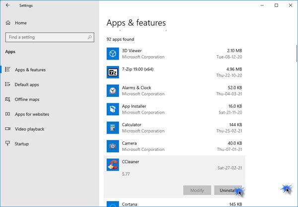 uninstall a Program or app in Windows 10
