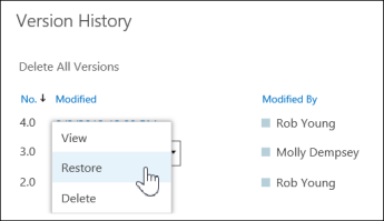 recover or restore previous versions of a file or document in OneDrive