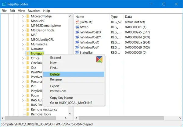 Reset Notepad Window Position and Size in Windows 10