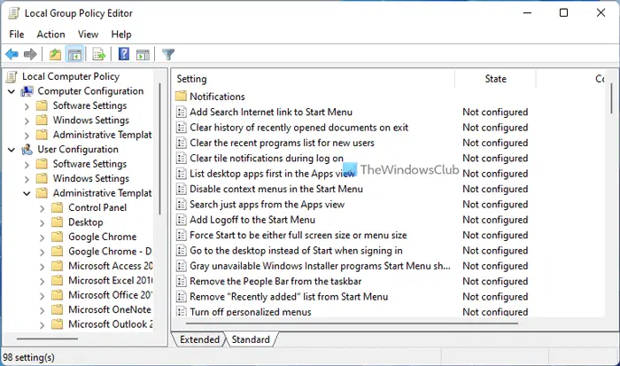 Tweak Windows 11/10 through Local Group Policy Editor