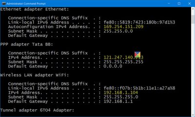 IP address in Windows 10