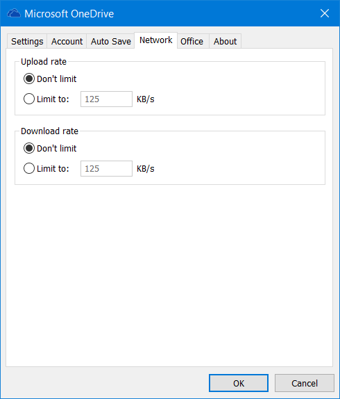 Limit Download and Upload rate in OneDrive