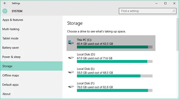 Storage Sense in Windows 10