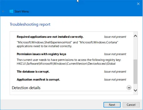 Windows 10 Start Menu Troubleshooter