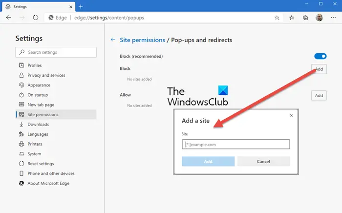 manage popups in edge