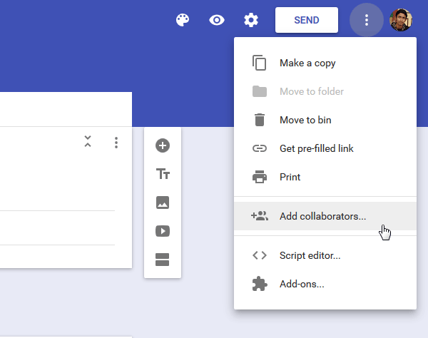 gogole forms settings edit