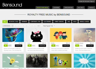 Bensound Best websites to download royalty free music for YouTube