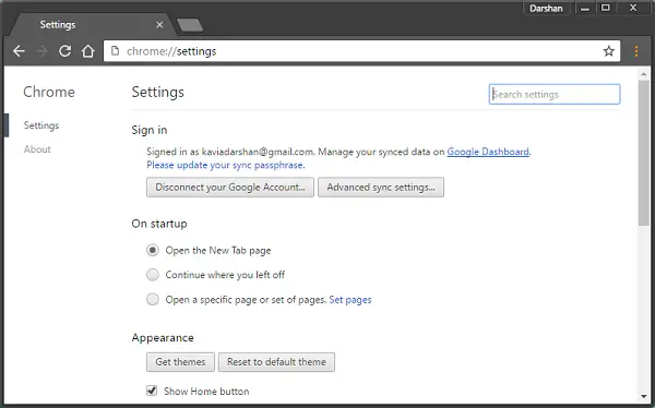 How to open Google Chrome Settings menu in a different window