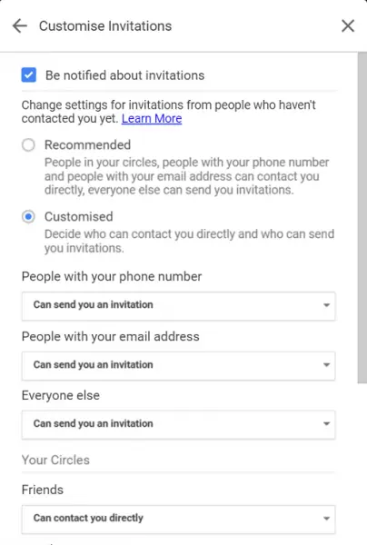 Google Hangouts settings 2