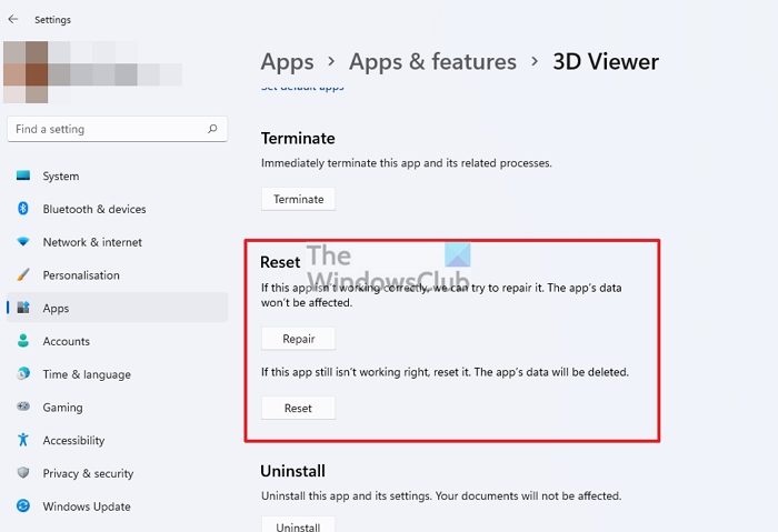 Reset Repair Windows Store App