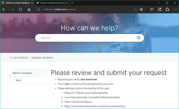 How to submit a request to verify your Twitter Account