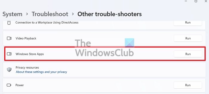 Run Windows Store Apps Troubleshooter