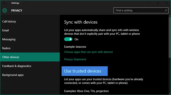 How to let apps use your trusted devices in Windows 10