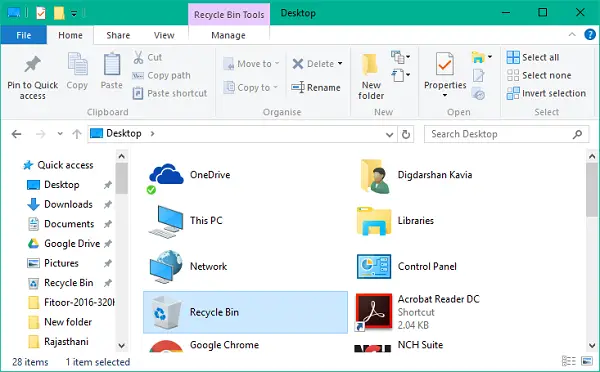 How to pin Recycle Bin to Quick Access in Windows 10