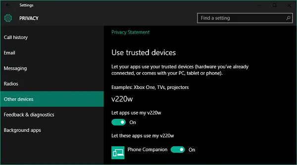 let apps use Trusted Devices in Windows 10
