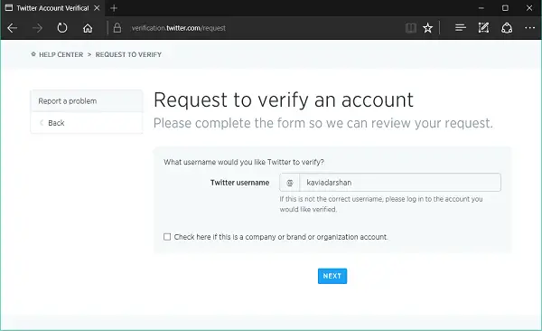 How to submit a request to verify your Twitter Account