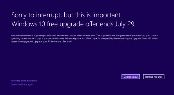 Windows 10 free upgrade offer ends