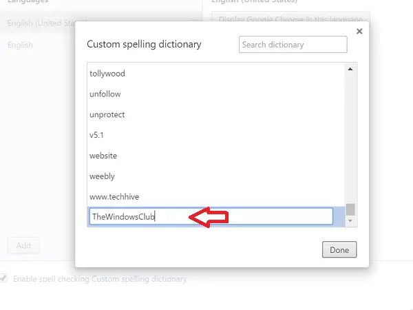 add word to chrome spelling dictionary